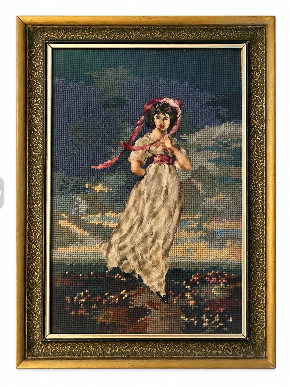 Vintage Pinkie needle point in frame 16x11inches